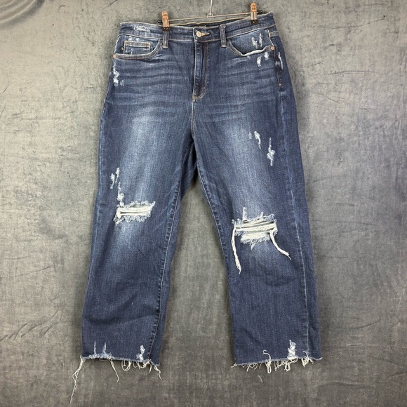 Judy Blue High-rise Wide Leg Distressed Crop Jeans Sz 13 (size down one size) - Picture 1 of 15